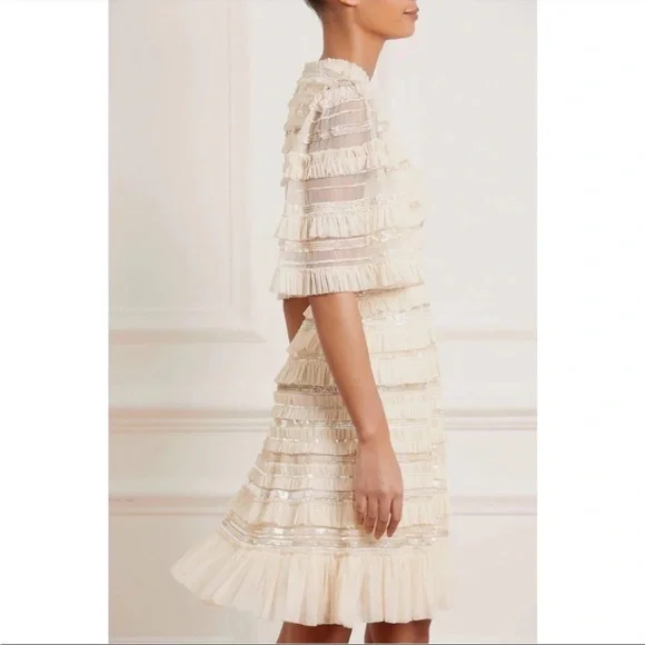 NWT Needle and Thread Nancy Frills Mini Dress in Champagne / Ivory, size 4 - Picture 2 of 6